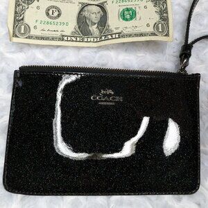 NWT Black Patent Leather Coach Wristlet with Rainbow Glitter
